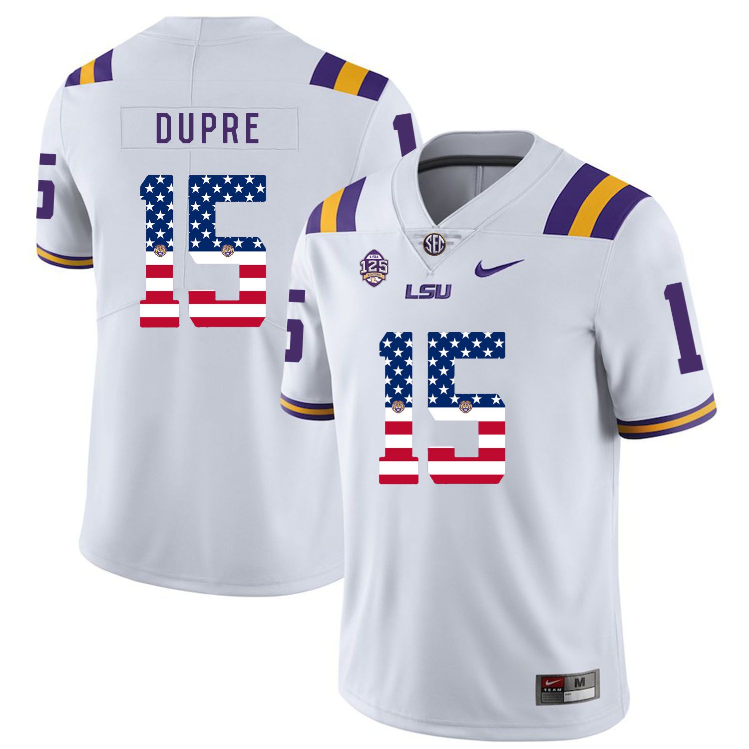 Men LSU Tigers #15 Dupre White Flag Customized NCAA Jerseys->customized ncaa jersey->Custom Jersey